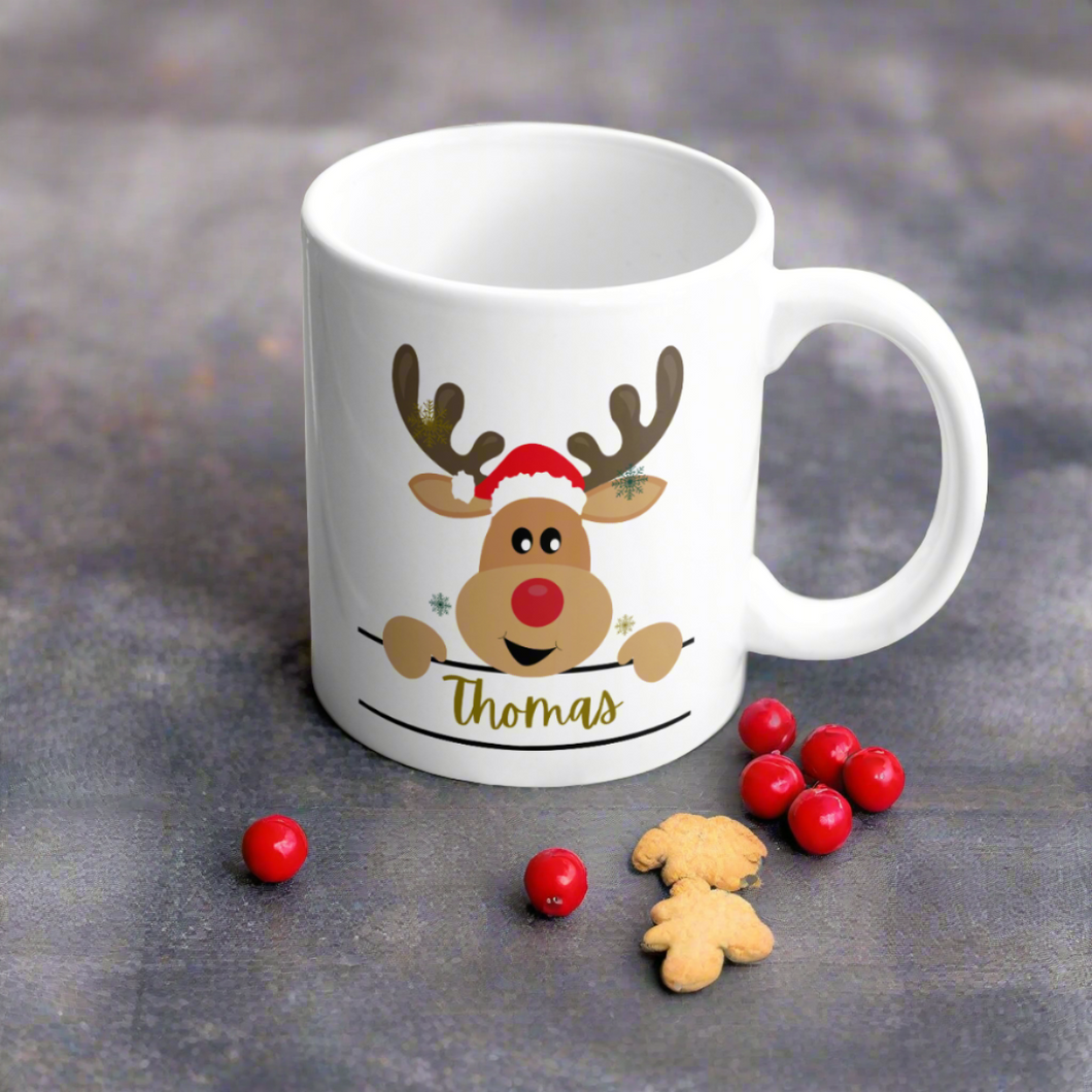 personalised ceramic rudolf mug - christmas gift