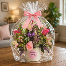 Personalised Flower gift Arrangement, faux silk flowers