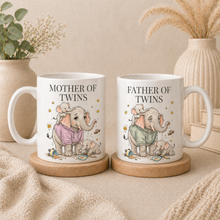 Mother of Twins Mug, Father of Twins Mug, Elephant Family Mug Set, Twin Parent Gift, New Parents Gift, Mum or Dad Mug