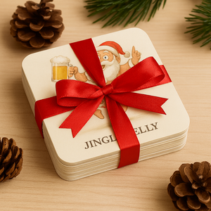 Funny Christmas Coaster Set – Humorous Santa Beer Mat Set