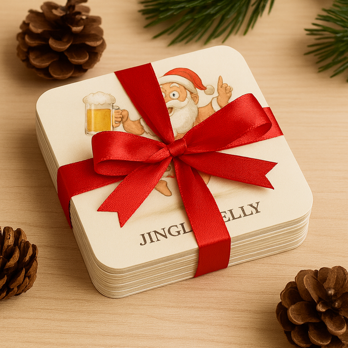 Funny Christmas Coaster Set – Humorous Santa Beer Mat Set