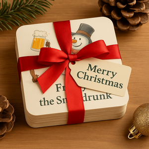 Funny Christmas Coaster Set – Frosty the Snowdrunk – Humorous Festive Table Décor & Gift