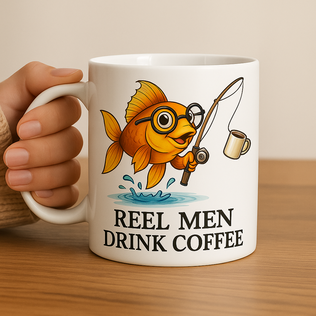 Reel Men Drink Coffee – Funny Fisherman ceramic Mug Gift