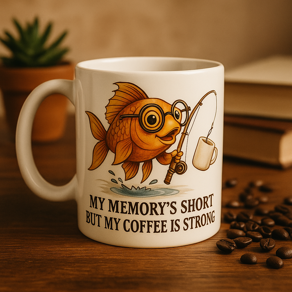 Funny MY MEMORY'S SHORT BUT MY COFFEE IS STRONG Fisherman ceramic Mug Gift