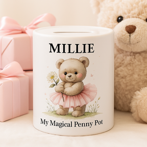 Personalised Teddy Bear Money Box – My Magical Penny Pot for Girls