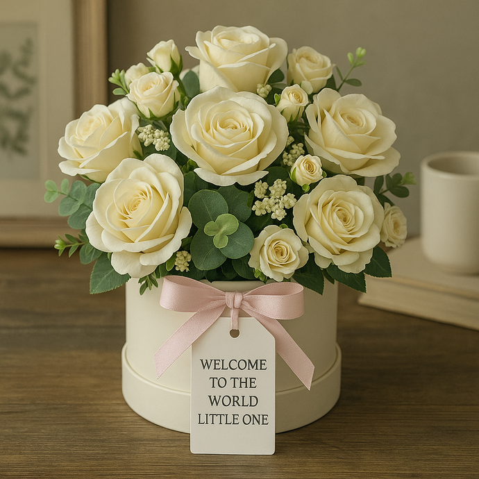 Elegant Birthday Hat Box Flowers – Gift with personalised Tag