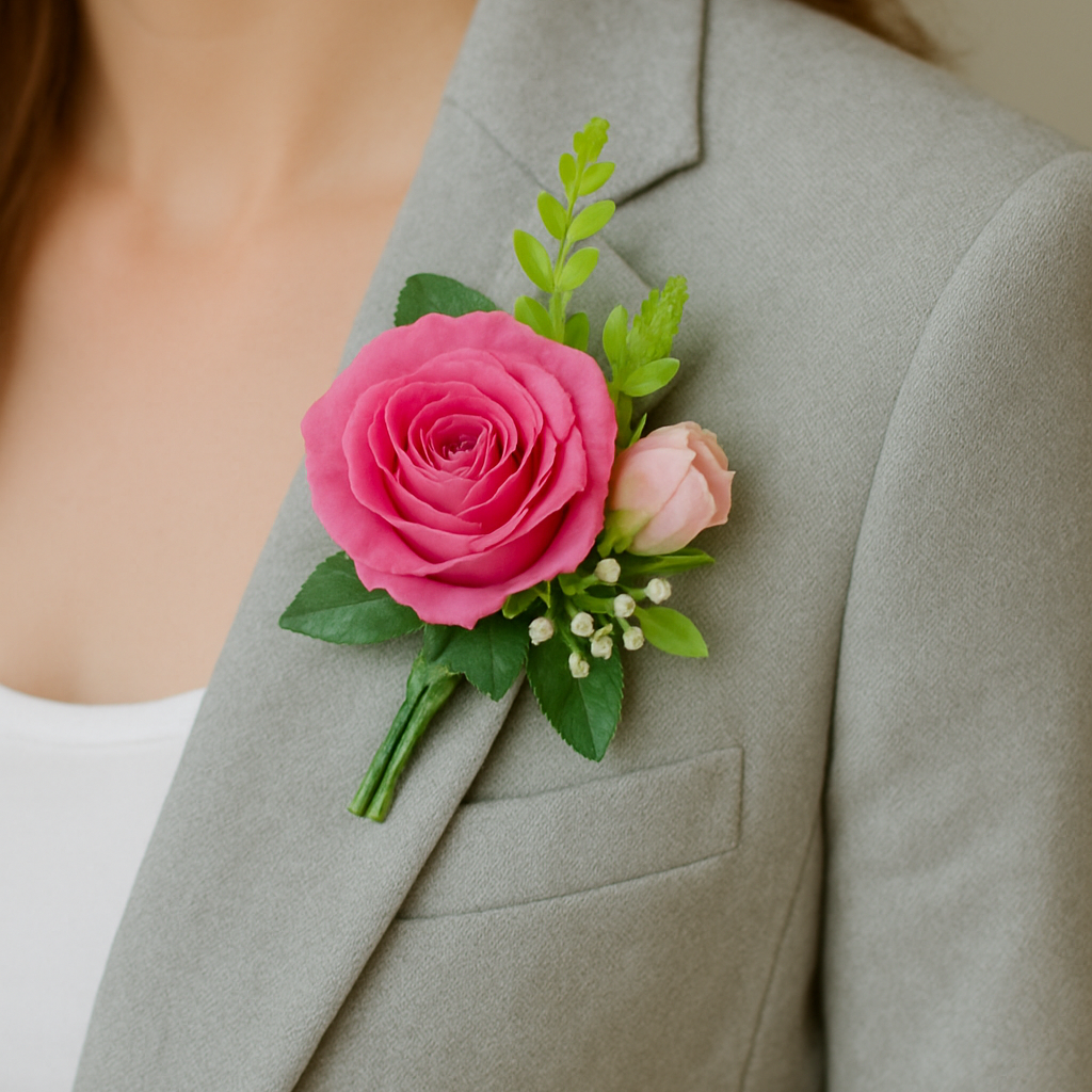 pink silk rose buttonhole