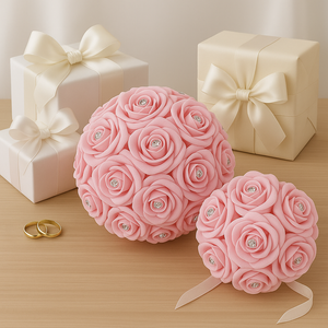 A wedding bouquet collection of pink foam roses with diamante centres