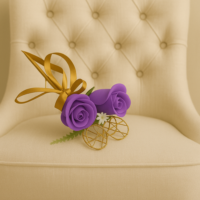 A bridesmaids star wand with purple roses & ribbon handle