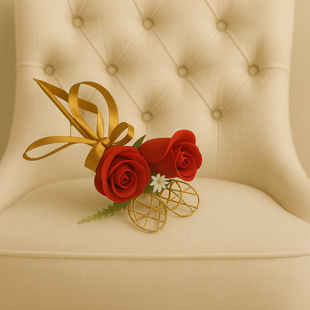 A bridesmaids star wand with red roses & ribbon handle