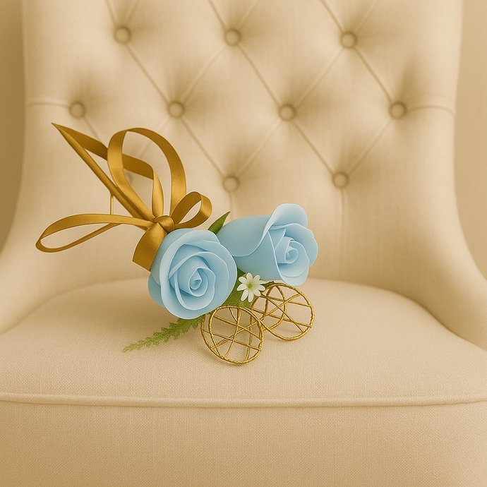 A bridesmaids star wand with pale blue roses & ribbon handle