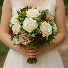 Handcrafted Wedding Bouquet collection featuring ivory pink and burgundy roses