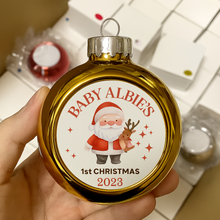 Baby’s First Christmas Bauble 2025 – Personalised santa Ornament Keepsake, 1st Xmas Gift, Gold Christmas Tree Decoration