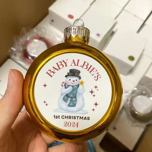 Baby’s First Christmas Bauble 2025 – Personalised snowman Ornament Keepsake, 1st Xmas Gift, Gold Christmas Tree Decoration (Copy)