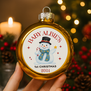 Baby’s First Christmas Bauble 2025 – Personalised snowman Ornament Keepsake, 1st Xmas Gift, Gold Christmas Tree Decoration (Copy)