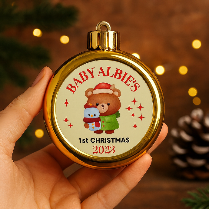 Baby’s personalised First Christmas Bauble 2025 – Ornament Keepsake gift