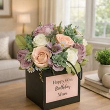 personalised Faux Floral Arrangement, Keepsake Gift Box, Ready Made Gift with Tissue Wrap