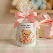 Personalised teddy Money Box holding a cerise pink heart