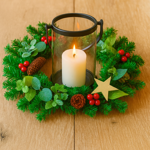 A 33cm pine Christmas wreath with artificial foliage, cones & berries