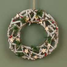 Rustic Christmas Wreath – Whitewashed Twig Star Wreath with Pine, Berries & Natural Finish for Door or Wall