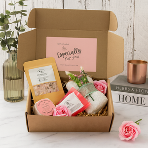 Relax & Restore Pamper Box, Self Care Gift Set for Her, Shower Steamer, Soap, Bath Salts & Flannel