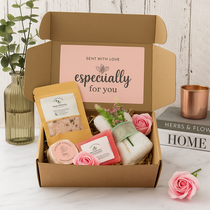 Relax & Restore Pamper Box, Self Care Gift Set for Her, Shower Steamer, Soap, Bath Salts & Flannel