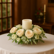 Artificial Rose Candle Centrepiece with LED Real Wax Candle and Optional Ceramic Bowl