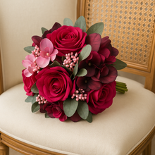 one of a kind wedding bouquet of artificial faux silk hydrangea, roses & orchids