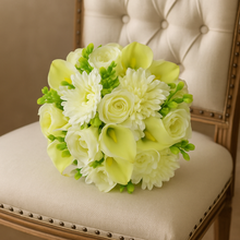WEDDING BOUQUET of artificial silk ivory hydrangea, calla, rose flowers