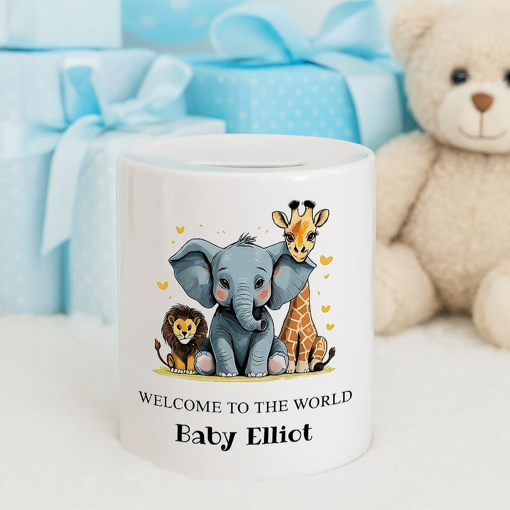 ceramic new baby boy money box