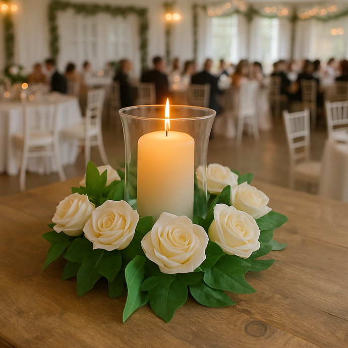 ivory rose candle wreath ideal as table centre for reception or wedding