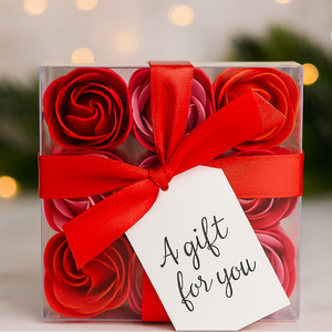 9 Boxed Rose Soap flowers - red