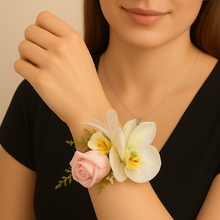 choose from a  pin on corsage or wrist corsage featuring a pink rose and orchid