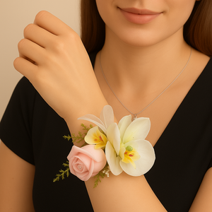 choose from a  pin on corsage or wrist corsage featuring a pink rose and orchid