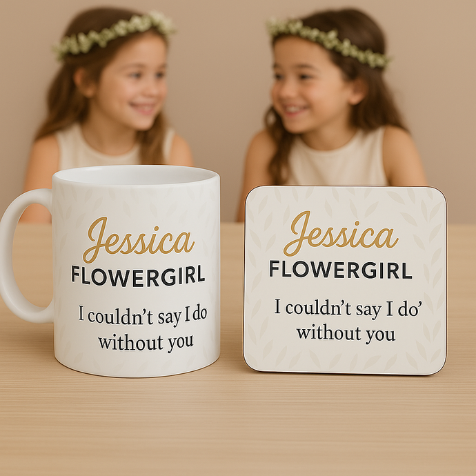 personalised flowergirl mug and coaster gift