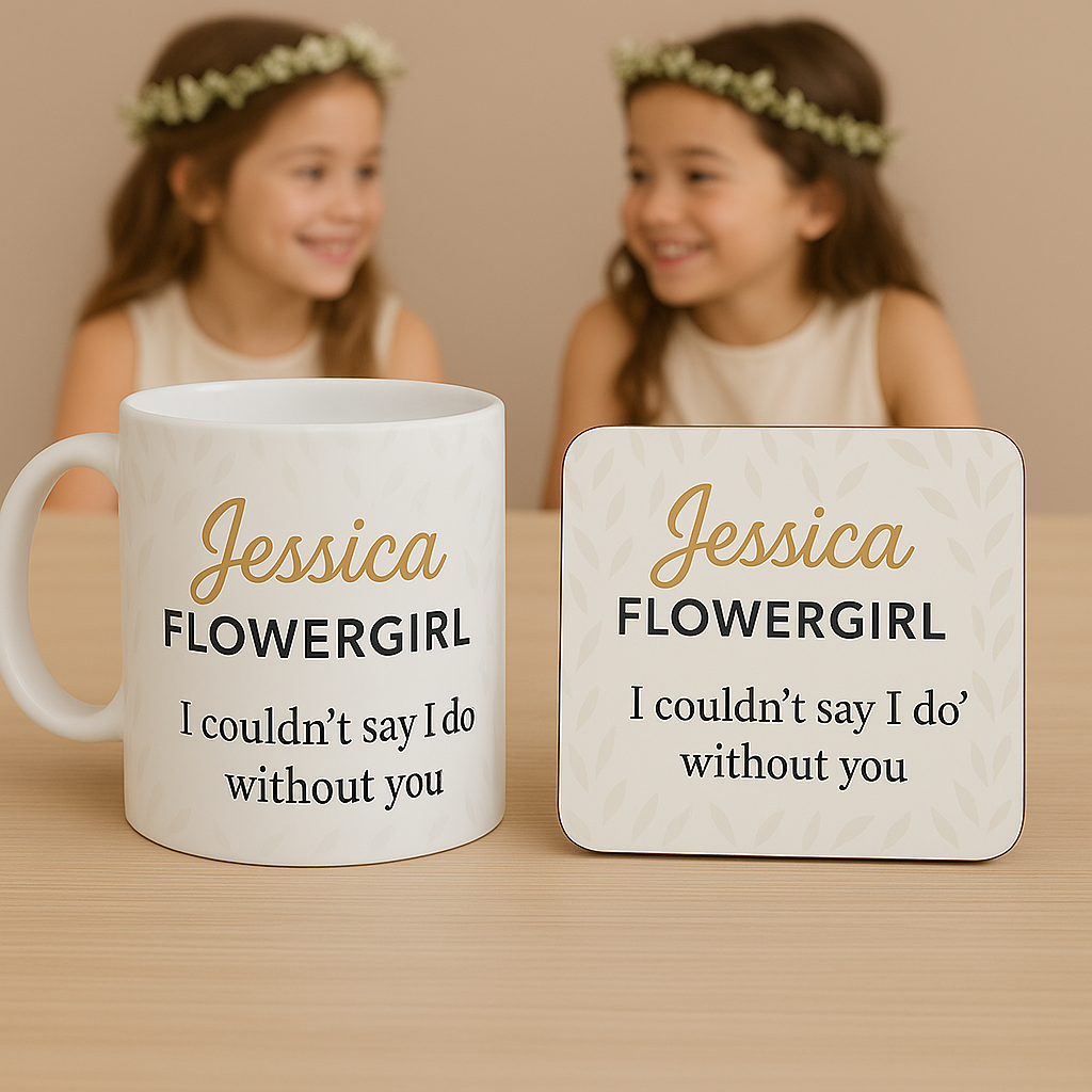 personalised flowergirl mug and coaster gift