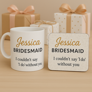 personalise bridesmaid mug and coaster