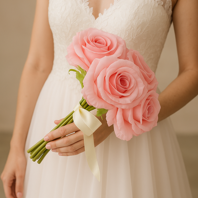bridesmaids bouquet of large open faux silk roses