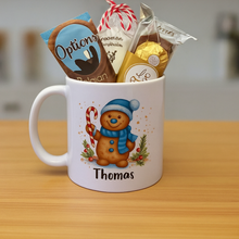 a christmas ceramic mug, hot chocolate marsh mallows, chocolate & sweets