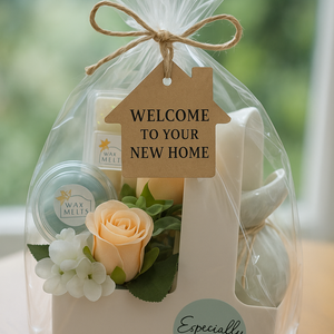 Wax Melt New Home Gift Set – Elegant Melts, Silk Flowers & Ceramic Burner