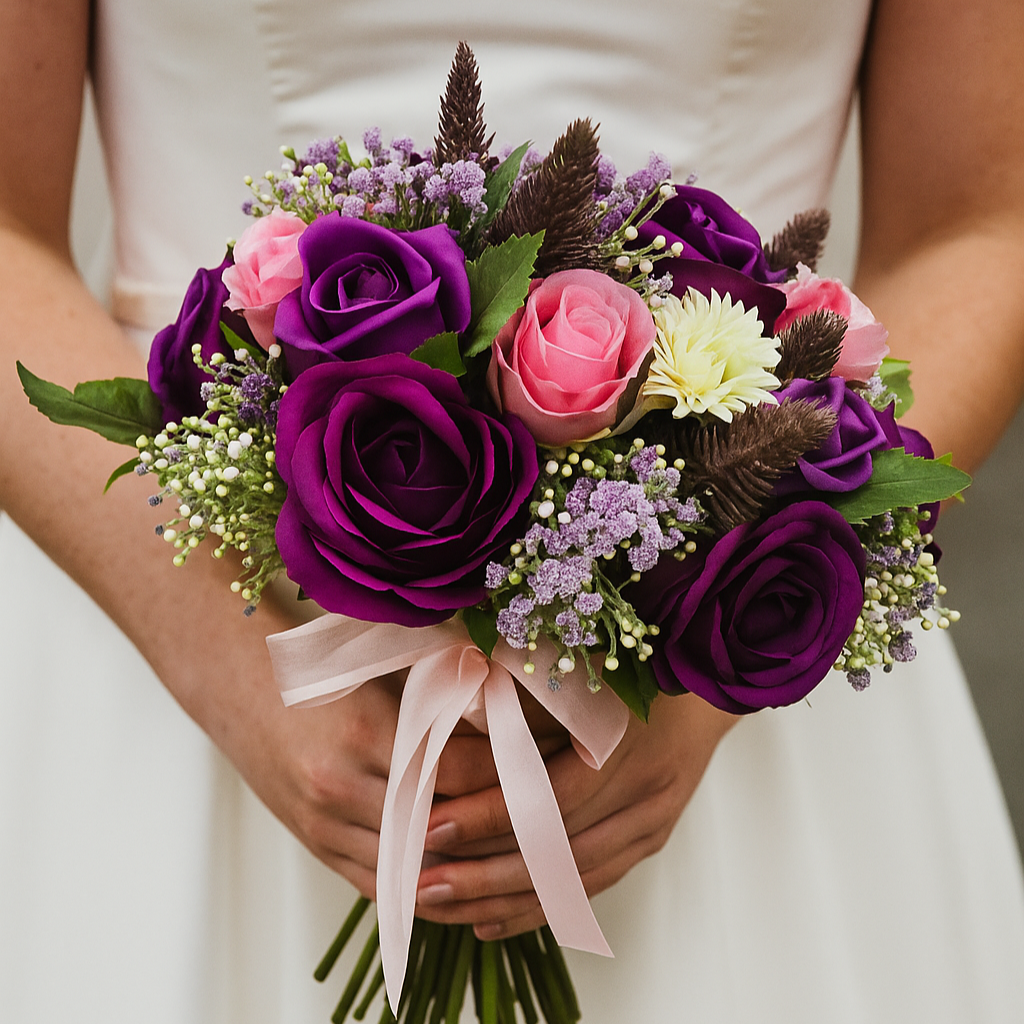wedding boquuet of pink and purple flowers