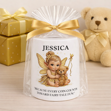Personalised Fairy Money Box - Gift for Girls, Custom Name gold colour Piggy Bank