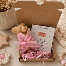 Personalised Bear Hug Gift with Keyring Teddy, Pocket Hug, Small Letterbox Gift, Thinking of You, Comfort Gift