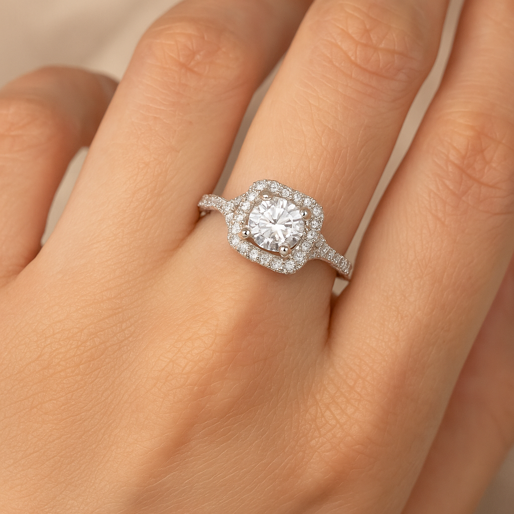simulated diamond ring (size p) in 925 sterling silver
