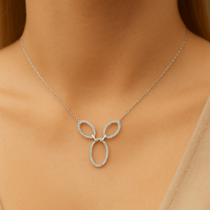 Simulated Diamond Necklace in Rhodium Plated Sterling Silver