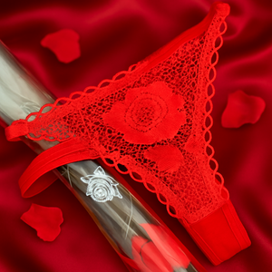 Valentine’s Red Lace Rose Thong – Romantic Lingerie Gift Wrapped as a Rose