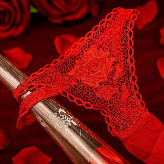 Valentine’s Red Lace Rose Thong – Romantic Lingerie Gift Wrapped as a Rose