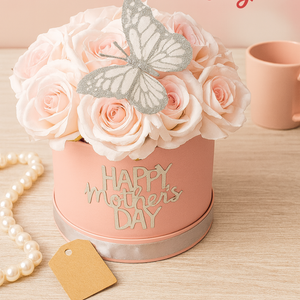 XL flower arrangement of pink roses in hat box