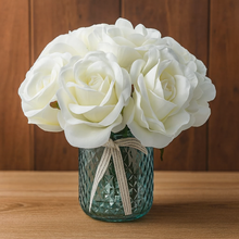 Artificial White Rose Arrangement in Cut glass Vase – Elegant Faux Flower Centerpiece, Wedding Table Decor, Gift for Her