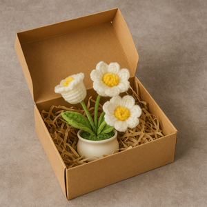 Handmade Crochet Cream Flowers in Pot – Elegant Forever Blooms for Gifts & Home Décor